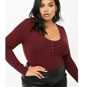 Plus Size Ribbed Henley Bodysuit